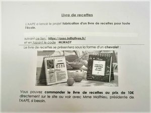 Un livre de recettes au profit de l'Ecole